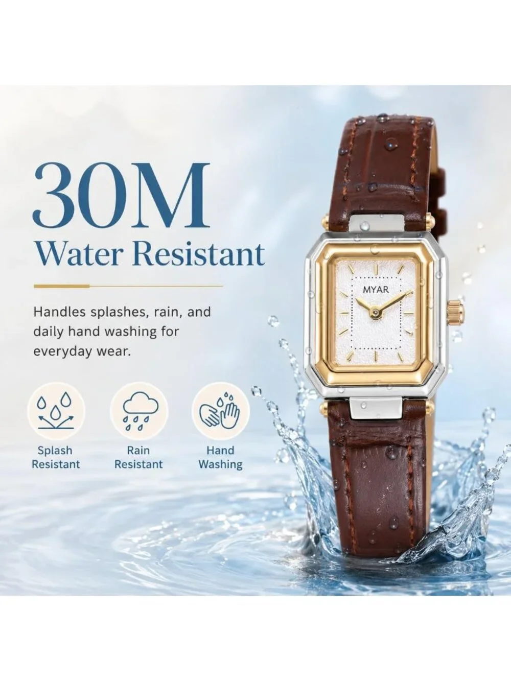 Women's Two Tone Coffee Square Vintage Leather Strap Dress Quartz Elegant Watch